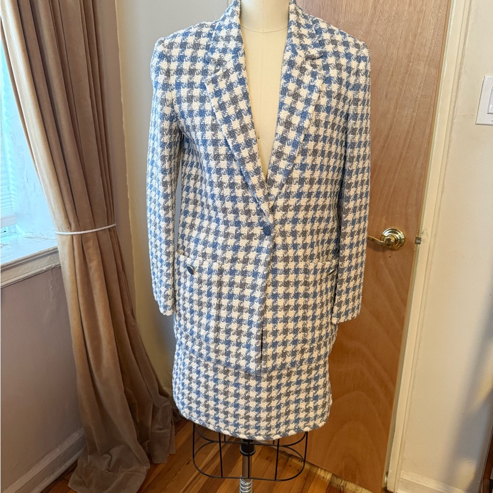 Sandro Blue and White Checkered Blazer